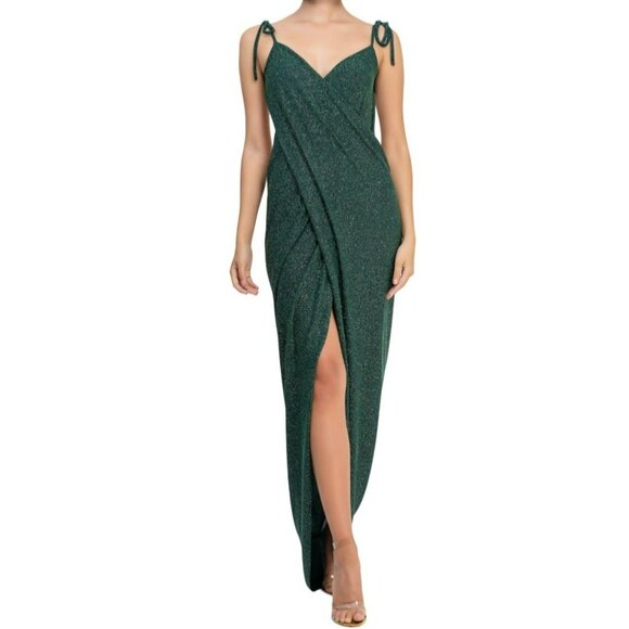 KikiRiki Open Back Wrap Crossover Sparkle Maxi Dress Green Size Medium NWT - Picture 3 of 3